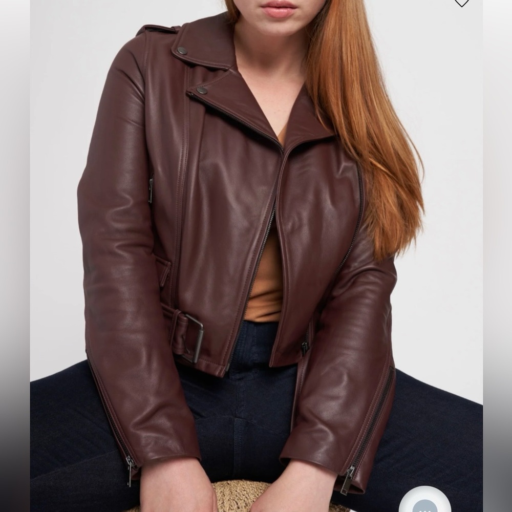 Leeron Leather Moto Jacket 18/20 MEDIUM Chili Chocolate Brown NWT plus size - Picture 4 of 14